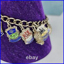 Vintage Sterling Silver Charm Bracelet Enamel Bagdes 20 Charms 7 Long 40g 925
