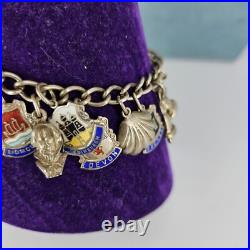 Vintage Sterling Silver Charm Bracelet Enamel Bagdes 20 Charms 7 Long 40g 925