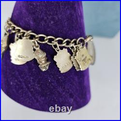 Vintage Sterling Silver Charm Bracelet Enamel Bagdes 20 Charms 7 Long 40g 925