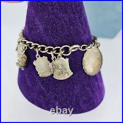 Vintage Sterling Silver Charm Bracelet Enamel Bagdes 20 Charms 7 Long 40g 925