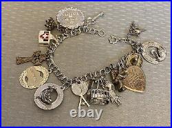 Vintage Sterling Silver Charm Bracelet Fun Travel Alaska Jamaica Palm Spring 15P