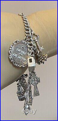 Vintage Sterling Silver Charm Bracelet Fun Travel Alaska Jamaica Palm Spring 15P