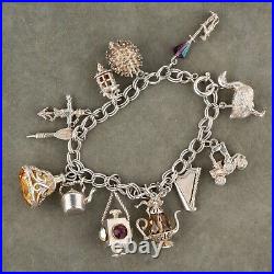 Vintage Sterling Silver Charm Bracelet Goose, Lantern, Car, Hedgehog
