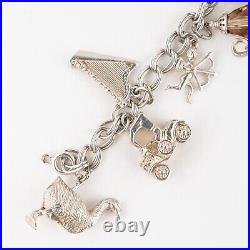 Vintage Sterling Silver Charm Bracelet Goose, Lantern, Car, Hedgehog