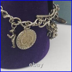 Vintage Sterling Silver Charm Bracelet Heart Lock 7 Long 36g