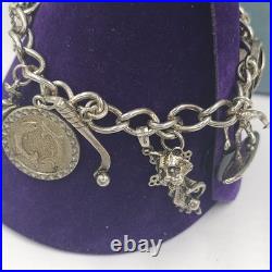 Vintage Sterling Silver Charm Bracelet Heart Lock 7 Long 36g