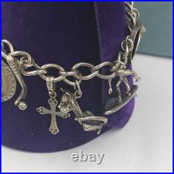 Vintage Sterling Silver Charm Bracelet Heart Lock 7 Long 36g