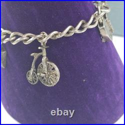 Vintage Sterling Silver Charm Bracelet Heart Lock 7 Long 36g