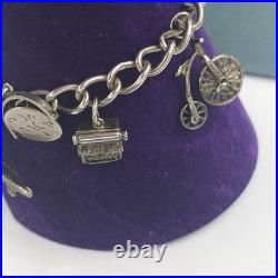 Vintage Sterling Silver Charm Bracelet Heart Lock 7 Long 36g