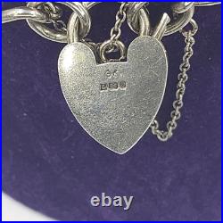 Vintage Sterling Silver Charm Bracelet Heart Lock 7 Long 36g