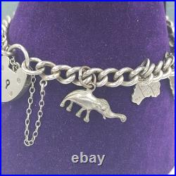 Vintage Sterling Silver Charm Bracelet Heart Lock Safety Chain 7 Long 38g