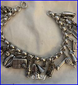 Vintage Sterling Silver Charm Bracelet LOADED 81g 7.5