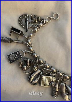 Vintage Sterling Silver Charm Bracelet LOADED 81g 7.5