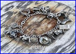 Vintage Sterling Silver Charm Bracelet Loaded 15 Charms Some Movable Western 3D