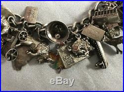 Vintage Sterling Silver Charm Bracelet Loaded With 39 Charms Mostly Travel Theme