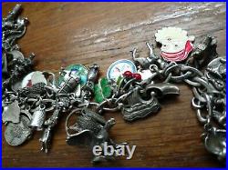 Vintage Sterling Silver Charm Bracelet Loaded with 35 Charms Travel ect