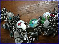 Vintage Sterling Silver Charm Bracelet Loaded with 35 Charms Travel ect