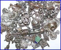 Vintage Sterling Silver Charm Bracelet, Moving & Nuvo 42 CHARMS Loaded