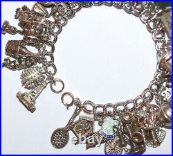 Vintage Sterling Silver Charm Bracelet, Moving & Nuvo 42 CHARMS Loaded