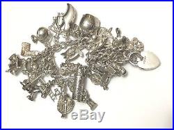 Vintage Sterling Silver Charm Bracelet Solid Silver Huge Amount of Charms