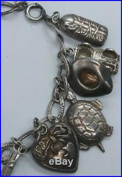 Vintage Sterling Silver Charm Bracelet Some British Double & Enamel Puffy Heart