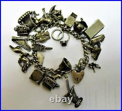 Vintage Sterling Silver Charm Bracelet /Wedding Theme 28 Charms