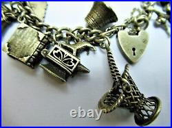 Vintage Sterling Silver Charm Bracelet /Wedding Theme 28 Charms