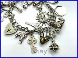 Vintage Sterling Silver Charm Bracelet With 20 Charms 43.3 grams