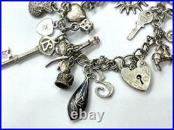 Vintage Sterling Silver Charm Bracelet With 20 Charms 43.3 grams