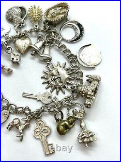 Vintage Sterling Silver Charm Bracelet With 20 Charms 43.3 grams