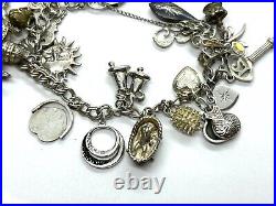 Vintage Sterling Silver Charm Bracelet With 20 Charms 43.3 grams