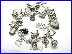 Vintage Sterling Silver Charm Bracelet With 20 Charms 45.6 grams