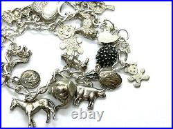 Vintage Sterling Silver Charm Bracelet With 20 Charms 45.6 grams