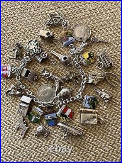 Vintage Sterling Silver Charm Bracelet With 30 Charms some rare