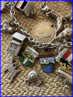 Vintage Sterling Silver Charm Bracelet With 30 Charms some rare