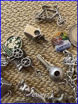 Vintage Sterling Silver Charm Bracelet With 30 Charms some rare