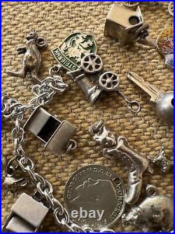 Vintage Sterling Silver Charm Bracelet With 30 Charms some rare