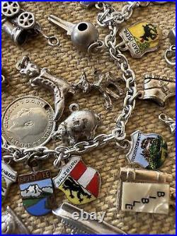 Vintage Sterling Silver Charm Bracelet With 30 Charms some rare