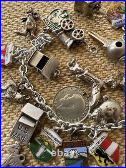 Vintage Sterling Silver Charm Bracelet With 30 Charms some rare