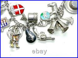 Vintage Sterling Silver Charm Bracelet With 31 Charms 64.1 grams