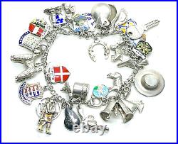 Vintage Sterling Silver Charm Bracelet With 31 Charms 64.1 grams