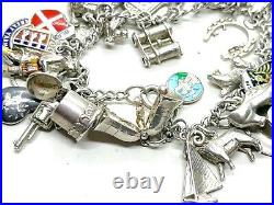 Vintage Sterling Silver Charm Bracelet With 31 Charms 64.1 grams