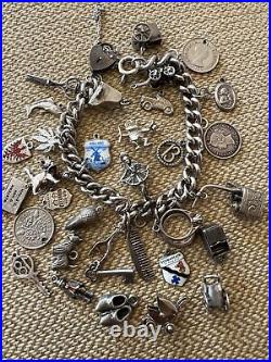 Vintage Sterling Silver Charm Bracelet With 32 Charms some rare