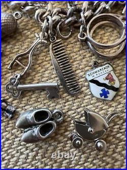 Vintage Sterling Silver Charm Bracelet With 32 Charms some rare