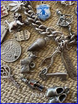 Vintage Sterling Silver Charm Bracelet With 32 Charms some rare