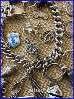 Vintage Sterling Silver Charm Bracelet With 32 Charms some rare