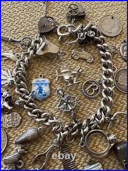 Vintage Sterling Silver Charm Bracelet With 32 Charms some rare