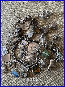 Vintage Sterling Silver Charm Bracelet With 33 Charms