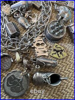 Vintage Sterling Silver Charm Bracelet With 35 Charms