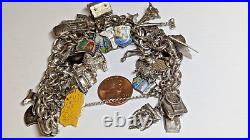 Vintage Sterling Silver Charm Bracelet With About 35 Charms Weighs 94.4 Grams